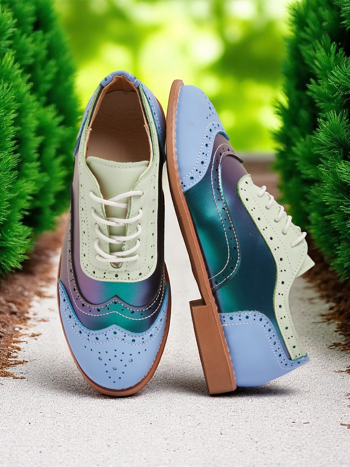 Dámské barevně blokové oxfordské boty s křídlovou špičkou, retro šněrovací brogue boty z 50. let s duhovými panely pro ležérní výlety a vintage styl. 2025 - $29.99 –P5