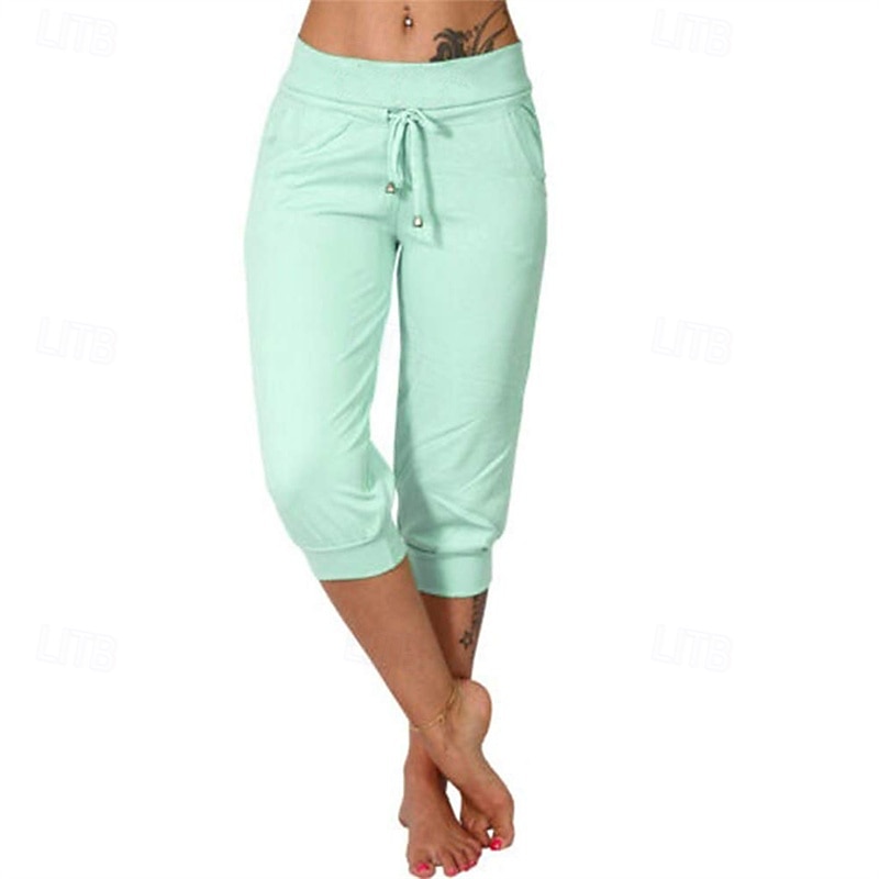Dame Capri-bukser Søndagsshorts Gatemote Fritid Kalv lengde Medium Midje عادي Elastisk midje Snorer Pusteevne Myk Mikroelastisk Feriereise Gate Dagligdagstøy Svart Rosa Navyblå Grønn Sommer Normal 2025 - $16.99 –P13