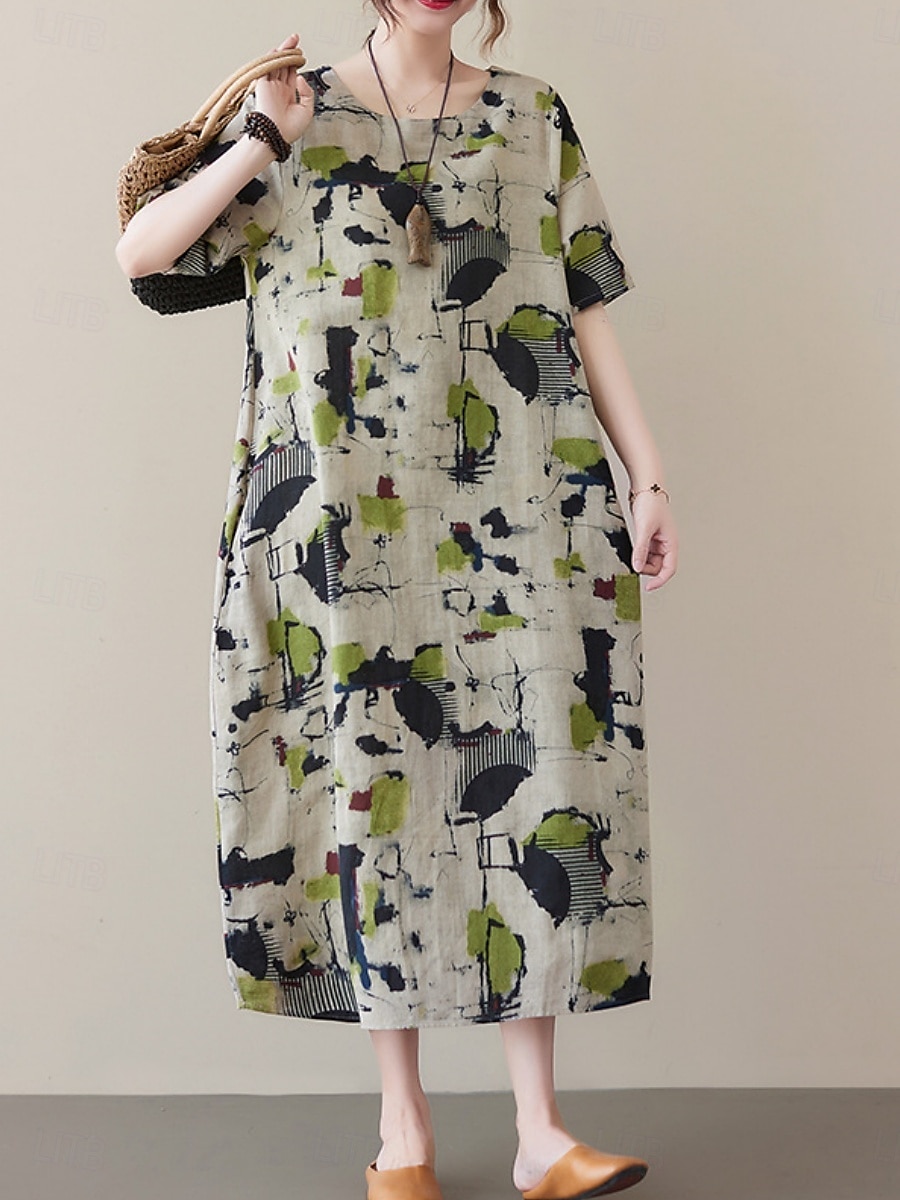 Women's Maxi Dress Summer Dress Casual Daily Regular Fit Graphic Short Sleeve Crew Neck Gray Summer 2025 - $26.99 –P5