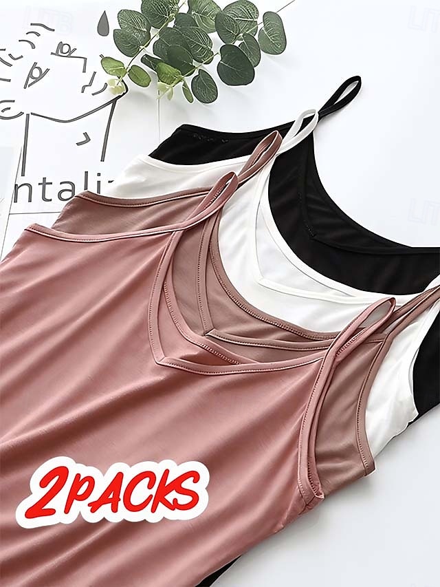 Women's Camisole Tank Top Solid Color Plain Daily Sleeveless Crew Neck Square Neck Scoop Neck Regular Tops Black And White Black / Pink White and Pink Black and gray Gray+White Spring, Fall, Winter 2025 - $15.99 –P1