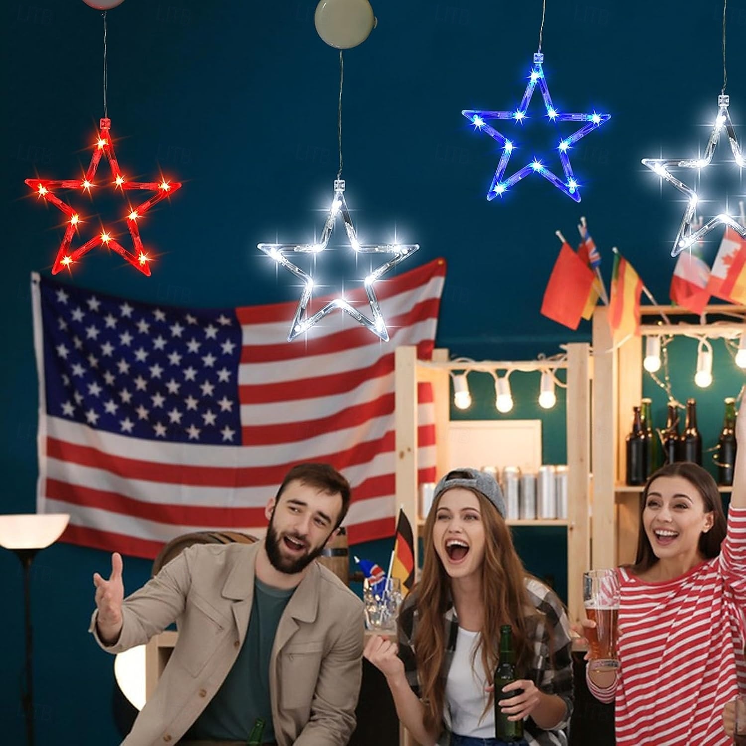 3 Pcs Patriotic Hanging Lights July 4th Independence Day Red, White, Blue Pentagram Suction Cup Window Light AAA Battery Box Party Patriotic Atmosphere Decorative Light American Flag 2025 - $14.99 –P8