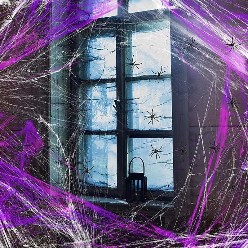 Halloween Spider Webs 1200 Sqft with 30 Fake Spiders Colorful Halloween Party Indoor and Outdoor Decorations Colored Stretch Cobwebs for Halloween Party Decorations Bar House 2026 - $11.49 –P1