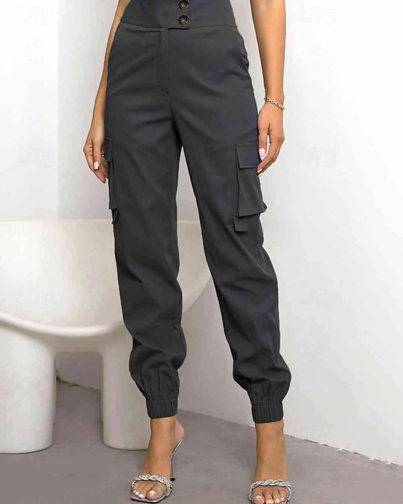 Dámské Kargo kalhoty Běžec Kalhoty Módní Šik ven Plná délka Přírodní Jednobarevné Kapsy Pohodlné Lehce elastické Sporty a outdoor Denní nošení Tmavěhnědá Tmavě červená Černá Armádní zelená Léto Jaro 2025 - $24.99 –P12