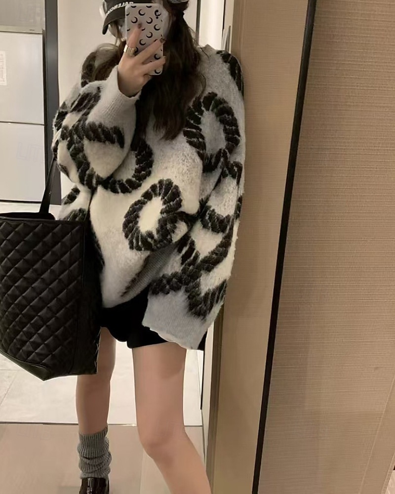 Women's Sweater Pullover Fashion Tie Dye Ribbed Crew Neck Knitted Long Sleeve Regular Tops Knit Holiday Going out Weekend Purple Coffee Fall 2025 - $33.99 –P5