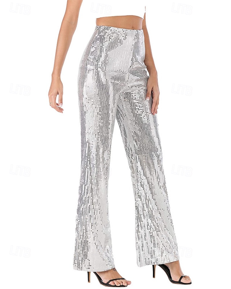 Per donna Gamba larga Moda Streetwear Lunghezza intera Naturale Semplice Paillettes Elastico in vita Comodo All'aperto Confortevole All'aperto Vacanza Feste Argento Nero Rosso Autunno Vestibilit del 2025 a $22.99 –P3