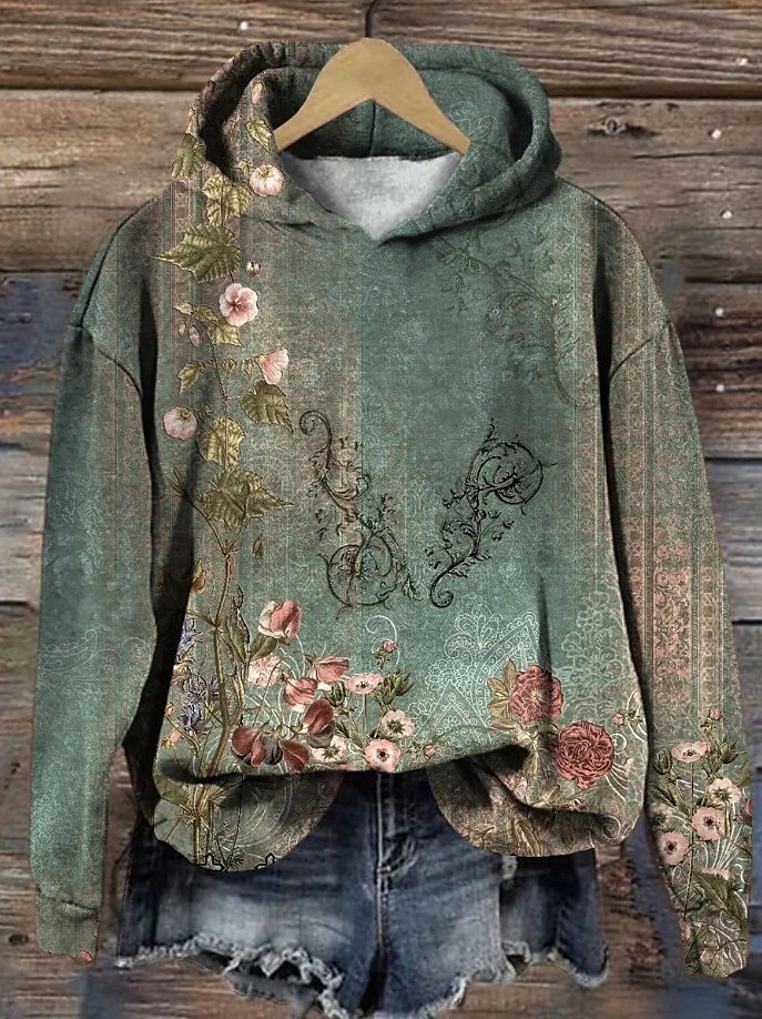 Women's Pullover Hoodie Sweatshirt Floral Graphic Elegant Warm Active Long Sleeve Hooded Regular Tops Street Dailywear Casual Print White Pink Purple Green Khaki Spring Fall Winter 2025 - $24.99 –P7