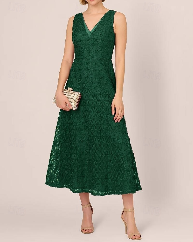 Abito da sposa a trapezio, elegante, semplice e minimalista, con scollo a V, lunghezza al pavimento, in pizzo, tulle, senza maniche, con applicazioni ricamate a nastro, 2025 del 2025 a $149.99 –P6