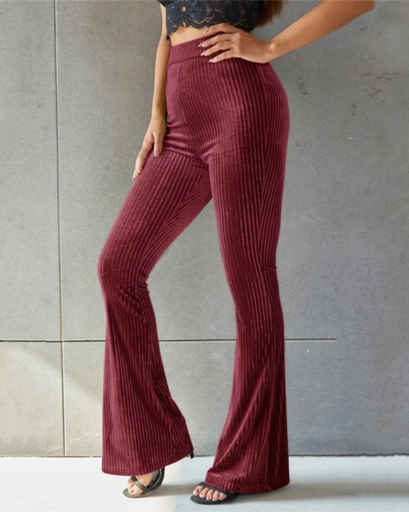 Women's Corduroy Pants Bell Bottom Fashion Streetwear Full Length Natural Plain Elastic Waist Outdoor Comfortable Outdoor Street Weekend claret Deep Green Apricot Grey Fall Regular Fit 2025 - $20.99 –P7