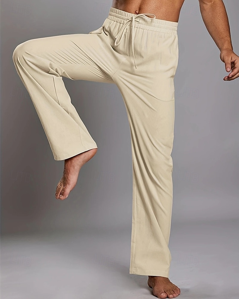 Men's Linen Pants Trousers Summer Pants Beach Pants Pocket Elastic Waist Drawstring Plain Comfort Breathable Vacation Daily Holiday Hawaiian Boho Dark Brown ArmyGreen 2025 - $17.99 –P1