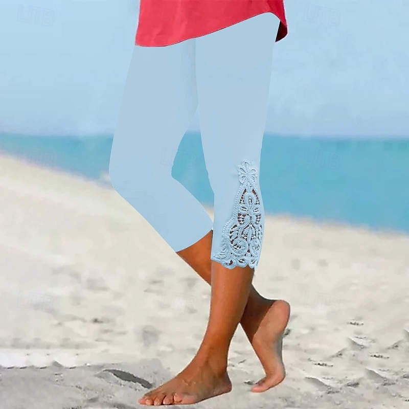 Damen Caprihose Leggings Streetwear Lässig Wadenlang Natürliche Taille Einfach Spitze Patchwork Elastischer Bund Bequem Außenbereich Outdoor Urlaub Alltagstauglich Wein Hellhimmelblau Schwarz Gelb 2025 - $14.99 –P5