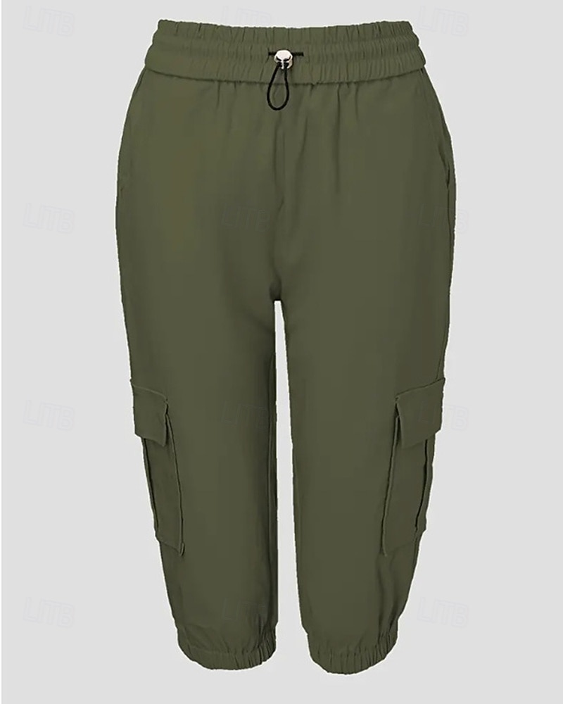 Dam Cargo-shorts Capribyxor Mode Streetwear Vadlängd Naturlig Solid färg Ficka Elastisk midja Bekväm Microelastisk Sport & Utomhus Dagliga kläder Vin Svart Rodnande Rosa Armégrön Sommar Vår Normal 2025 - $26.99 –P15