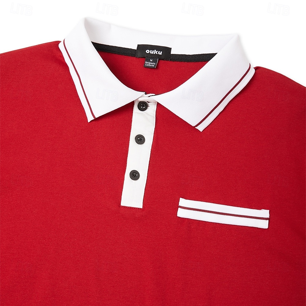 Herren Poloshirt Polos mit Knöpfen Casual Sport Kargen Langarm Modisch Basic Farbblock Taste Tasche Frühling & Herbst Regular Fit Marineblau Wein Dunkelgrau Hellgrau Poloshirt 2025 - $20.99 –P7