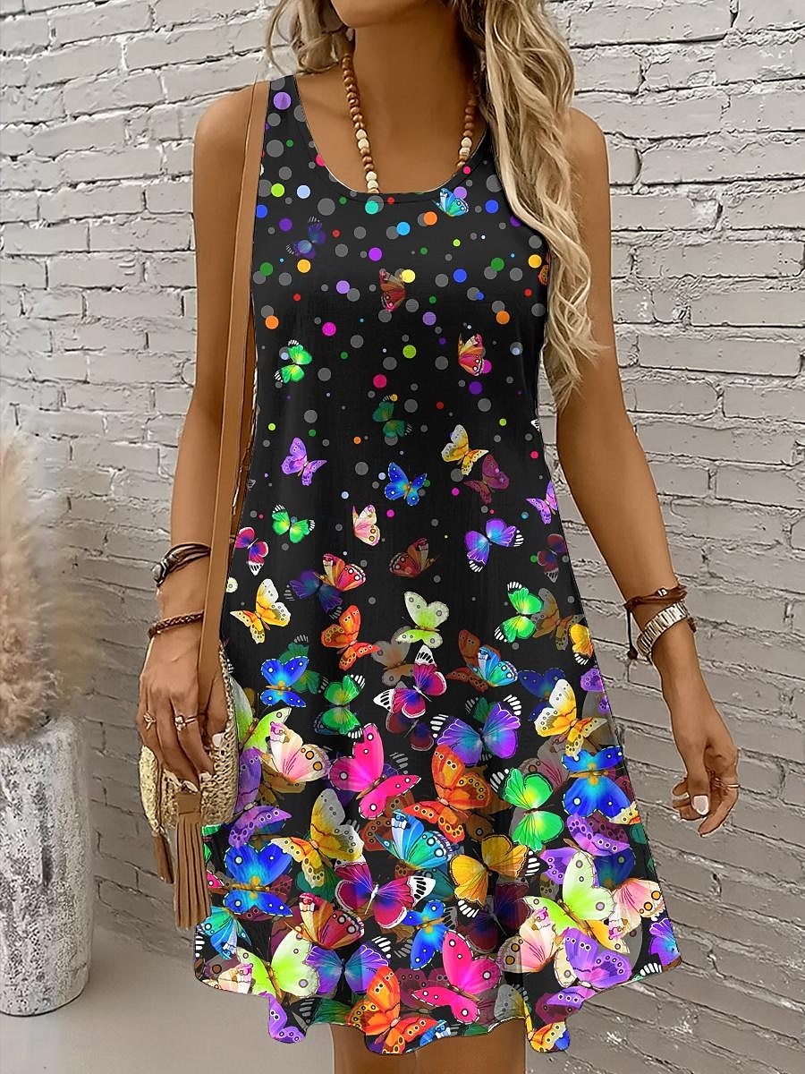 Pentru femei Rochie Mini Rochie casual Rochie de Vară Rochie A line Rochie cu umeri Vacanță Casual Concediu Plajă Fit regulat Ombre Grafic Fluture Fără manșon Stil Nautic Scoateți gâtul Colourful 2025 - $21.99 –P1