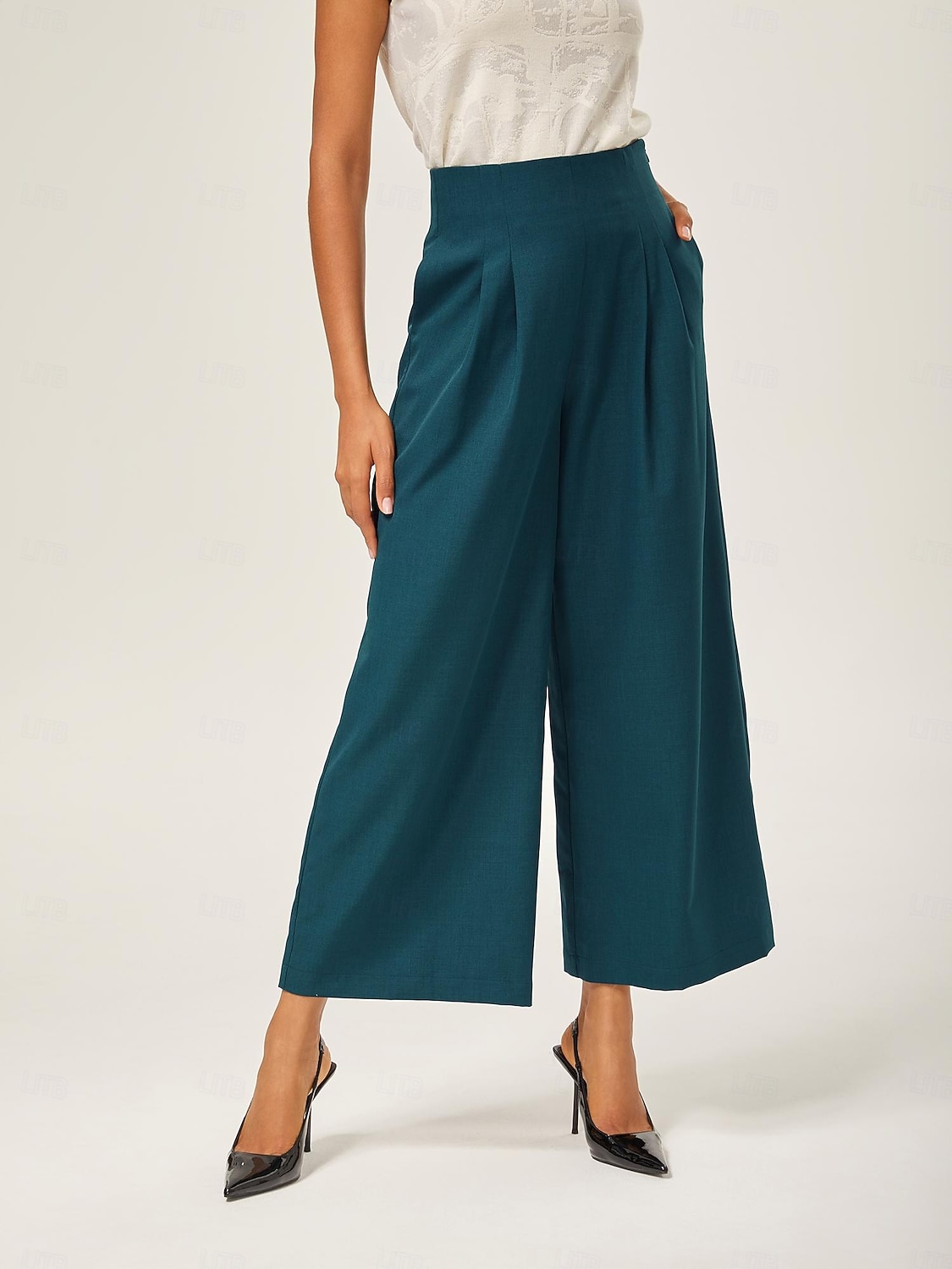 pantaloni dritti aderenti in misto lana verde lago del 2025 a $72.99 –P1