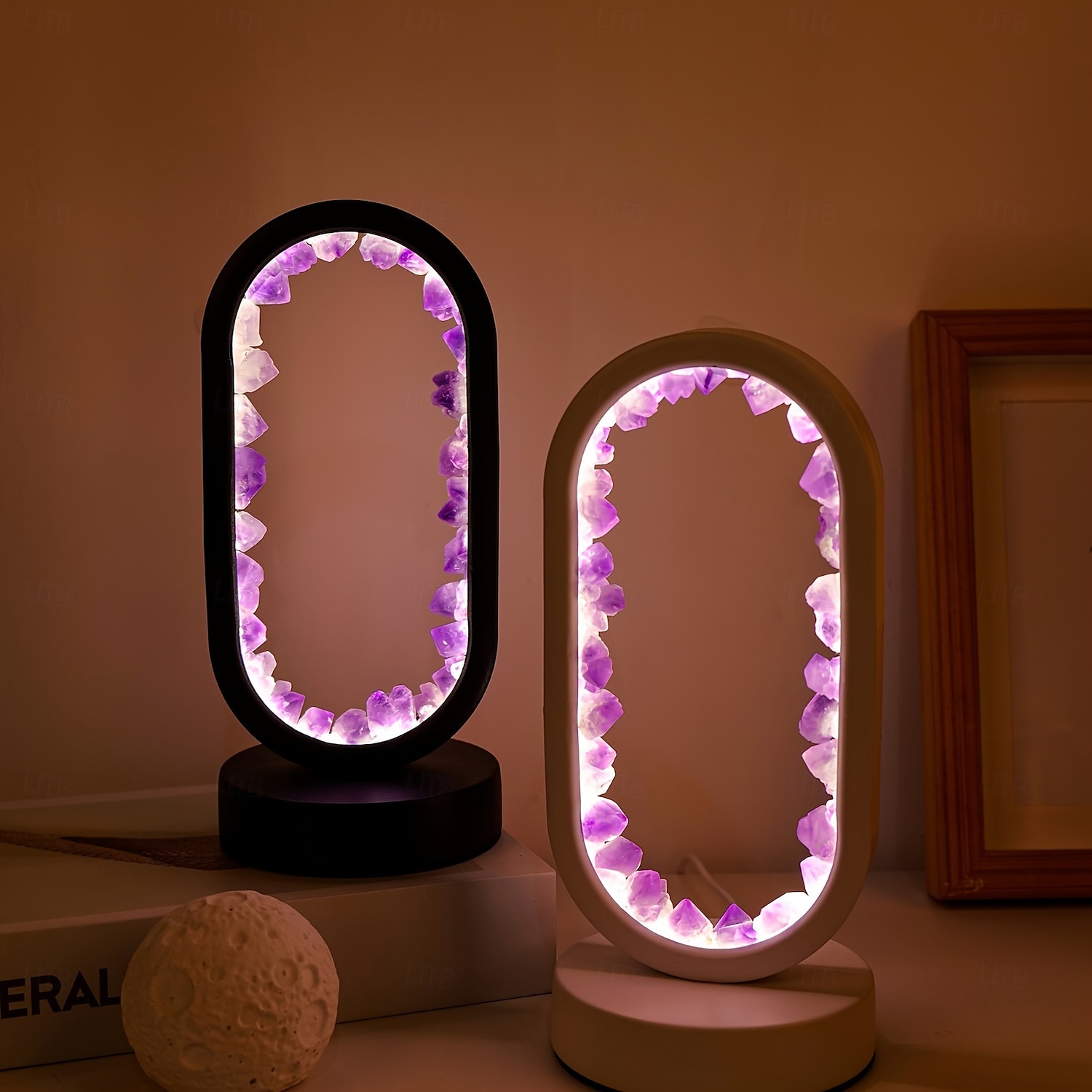 1 peça de luminária de cabeceira LED clássica com flores de quartzo e ametista natural, pedra bruta, cristal, luz noturna suave para quarto e mesa, alimentada por USB, modos multicoloridos, ideal para de 2025 por $58.99 –P2