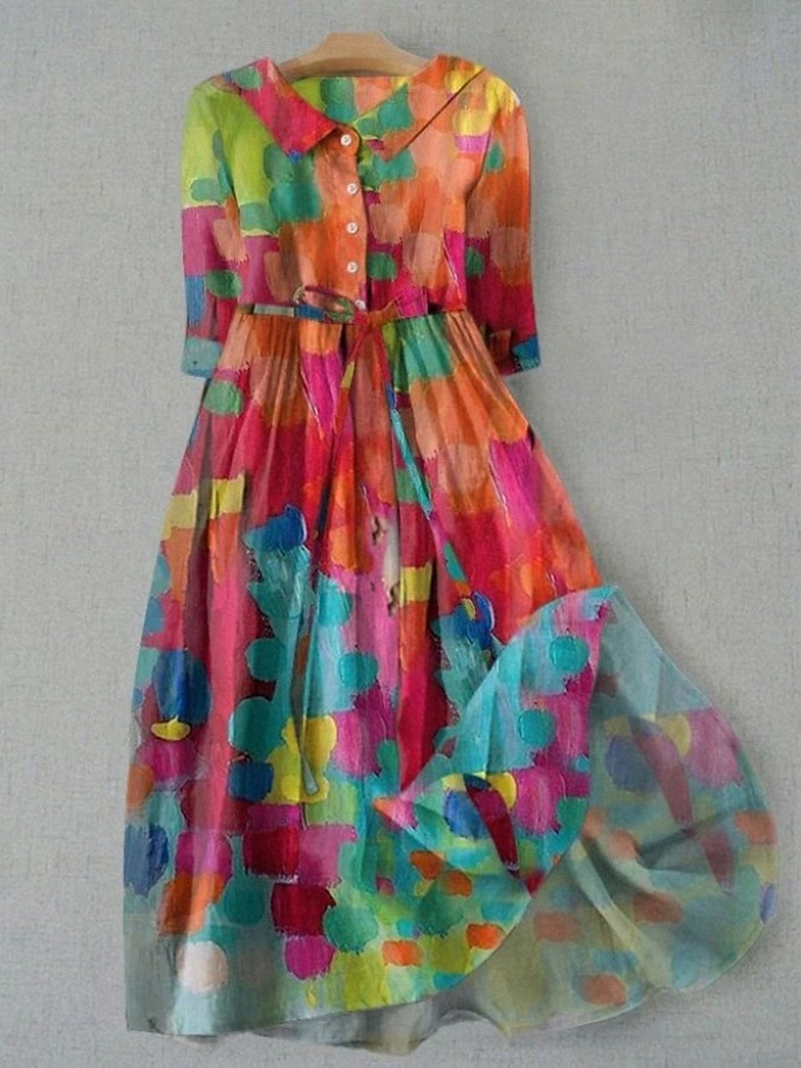 Dames Halflange jurk Hemdjurk Vakantie Casual Boho Dagelijks Feestdagen Teaparty Normale pasvorm Bloemig Grafisch Halve mouw Revers Blozend Roze Paars Oranje Groen Zomer Lente 2025 - $37.99 –P4