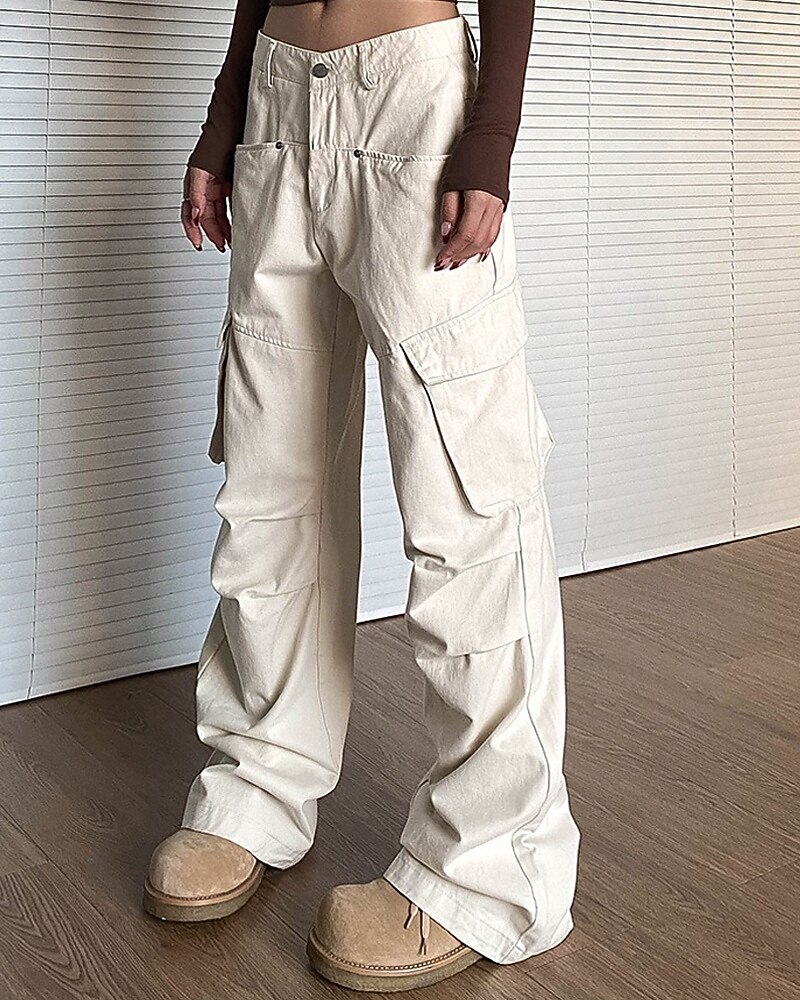 Per donna Pantaloni Cargo Pantaloni Moda Streetwear Lunghezza intera Naturale Tinta unita Tasca Confortevole Micro-elastico Sport & Outdoor Abbigliamento quotidiano Nero Beige Estate Primavera del 2026 a $29.99 –P2