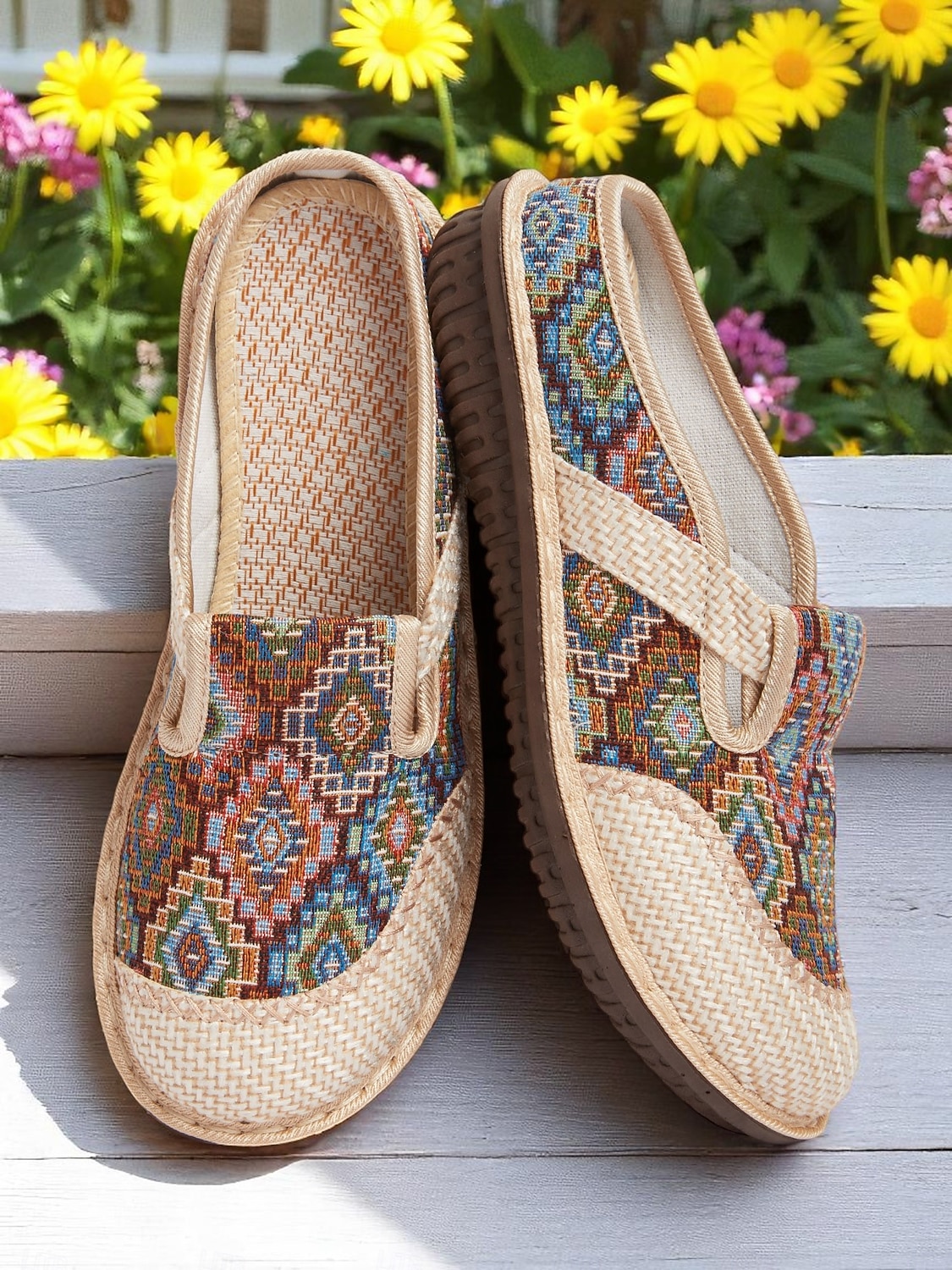 Etnische instappers voor dames – vintage-geïnspireerde comfortabele platte schoenen voor tuinwandelingen, natuurreizen en boho-outfits 2026 - $18.99 –P3