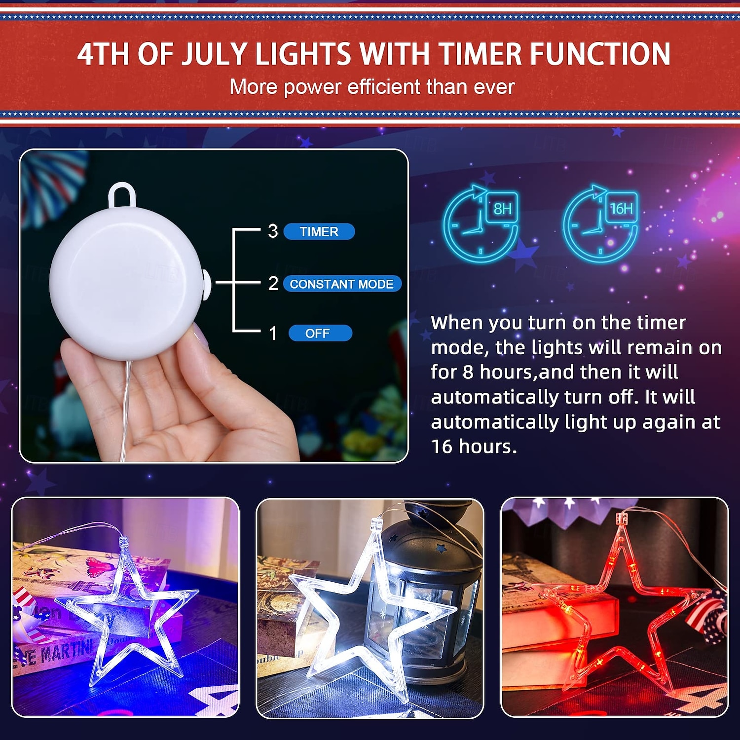 3 Pcs Patriotic Hanging Lights July 4th Independence Day Red, White, Blue Pentagram Suction Cup Window Light AAA Battery Box Party Patriotic Atmosphere Decorative Light American Flag 2025 - $14.99 –P5