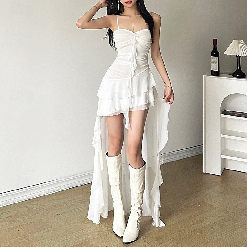 Per donna Abito Lungo Maxi Abito Abito Estivo Abito Sottoveste Moda Moderno All'aperto Ferie Data Vestibilità regolare Semplice Senza Maniche Spalline sottili Nero Bianco Rosso Estate del 2025 a $28.99 –P5