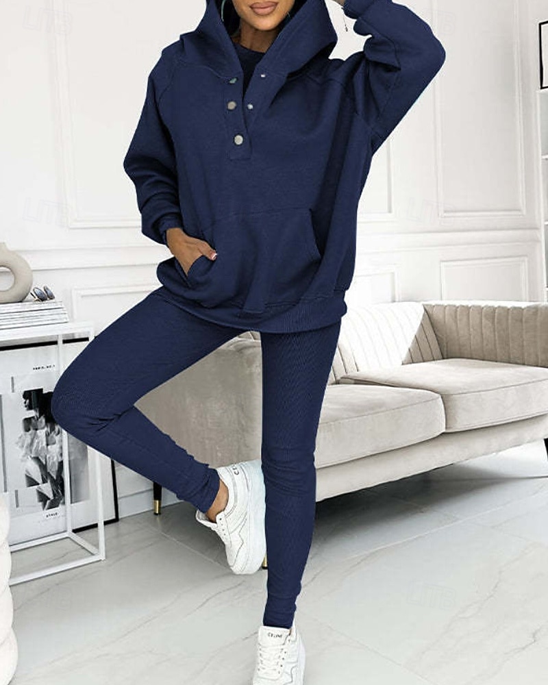 Women's Tracksuit Leggings 3-Piece Zipper Pocket Solid Colored Clothing Suit Fall Dark Grey Dark Navy Workout Athleisure Running Thermal Warm Windproof Long Sleeve Sport Activewear Stretchy Regular 2025 - $48.99 –P9