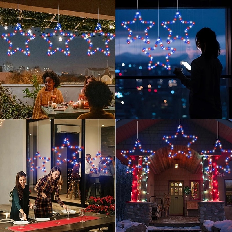 1 stk patriotiske hengende lys smijern rød hvit blå femtakket stjerne 4. juli uavhengighetsdag 250-årsjubileum minnedag gårdsplass balkong veranda fest 2026 - $12.99 –P2