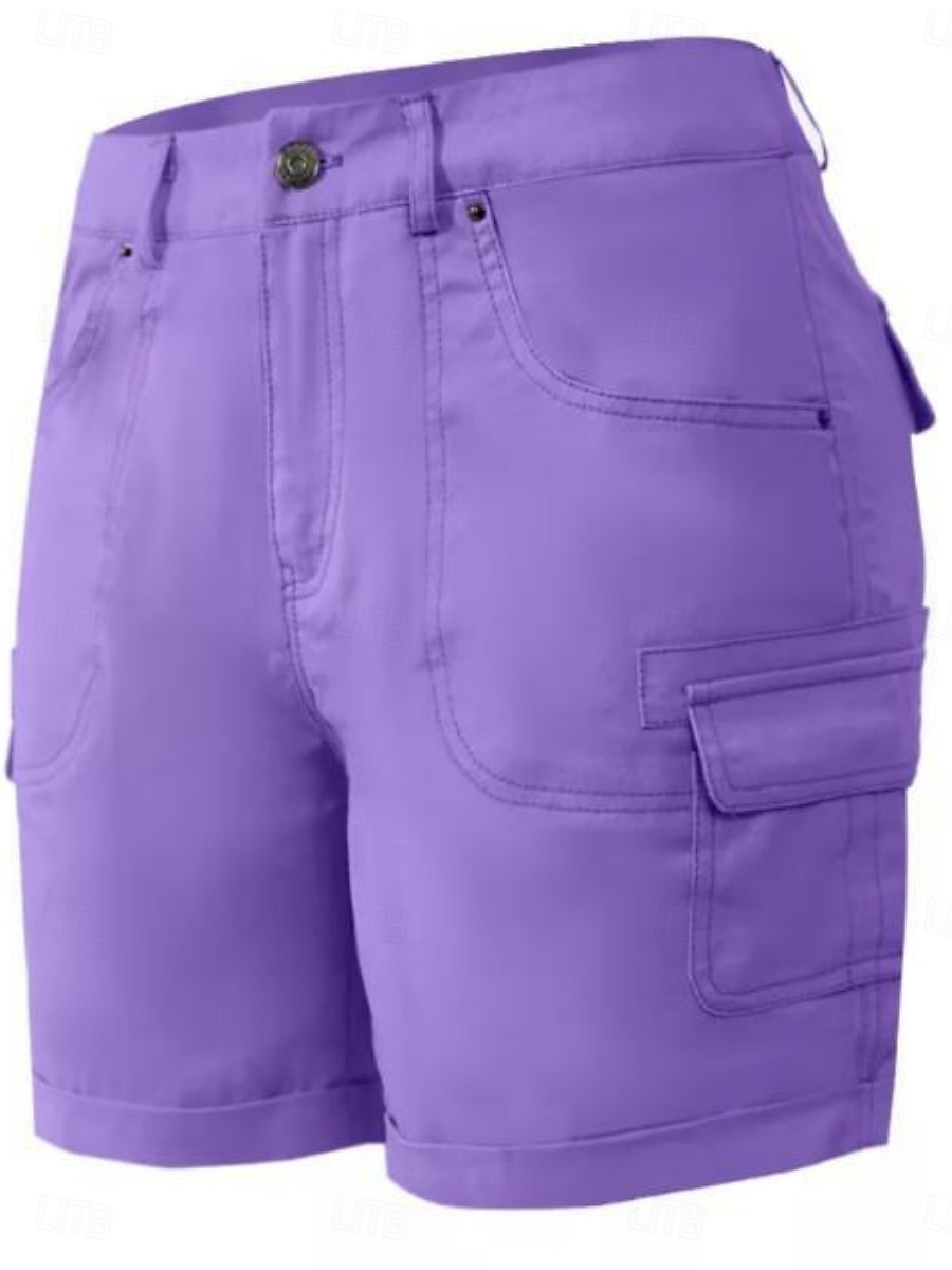 Dame kinesisk Shorts Grunnleggende Fritid Kort Middels midje عادي Lomme Komfort Utendørs Mikroelastisk Feriereise Gate Daglig Svart Lilla Grønn Kakifarget Sommer Normal 2025 - $31.99 –P8