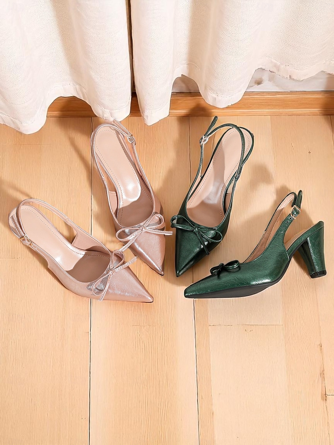 Escarpins à bride arrière verts vintage des années 1950 pour femmes avec détail nœud – escarpins à bout pointu et talon moyen pour le bureau, les mariages et les soirées élégantes de 2025 ? $34.99 –P1