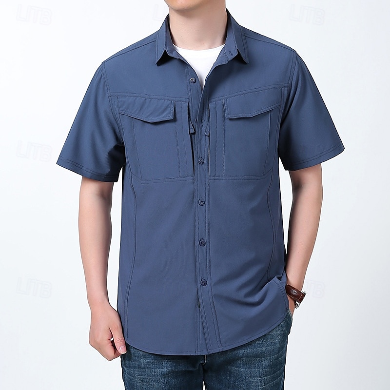 Herren Wanderhemd Wanderspitze Cargo-Shirt Kurzarm Umlegekragen Oberteil Außen Schnelltrocknend Leicht Atmungsaktiv Polyester Schwarz Armeegrün Blau Tennis Golfspiel Laufen 2025 - $39.99 –P6