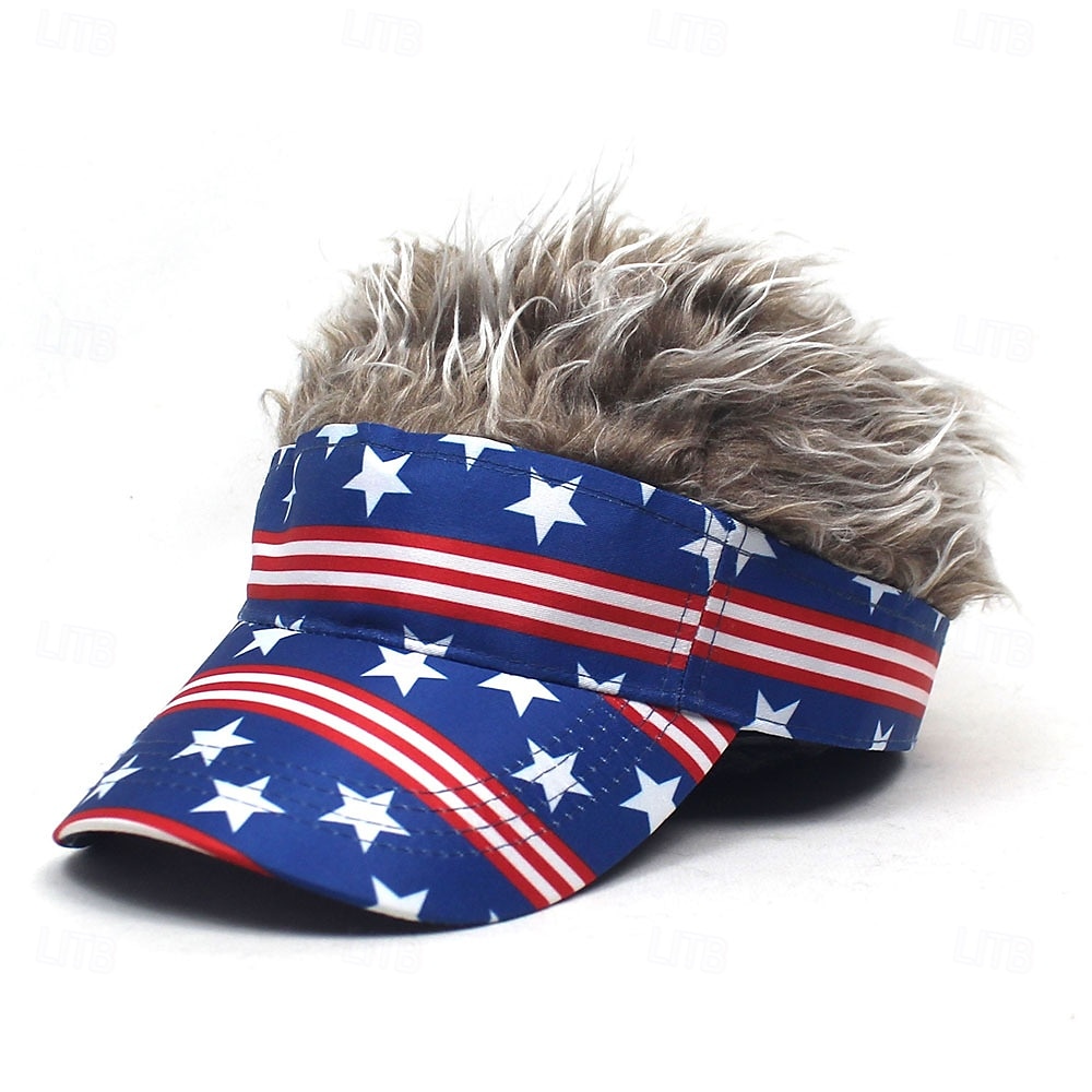 Herre Visirhatt med piggparykker Falsk hårvisir Parykk menn solhatt Baseballcaps Parykkhatt kaffe Grå Polyester / bomullsblanding Trykt mønster Mote Fritid Daglig Uavhengighetsdagen Amerikansk flagg 2025 - $9.99 –P5