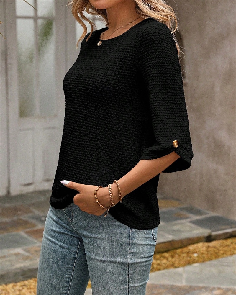 Dames Blouse Effen Modern Casual Halve mouw Strakke ronde hals Normale tops Dagelijks Uitgaan Zwart Blozend Roze Zomer 2025 - $17.99 –P5