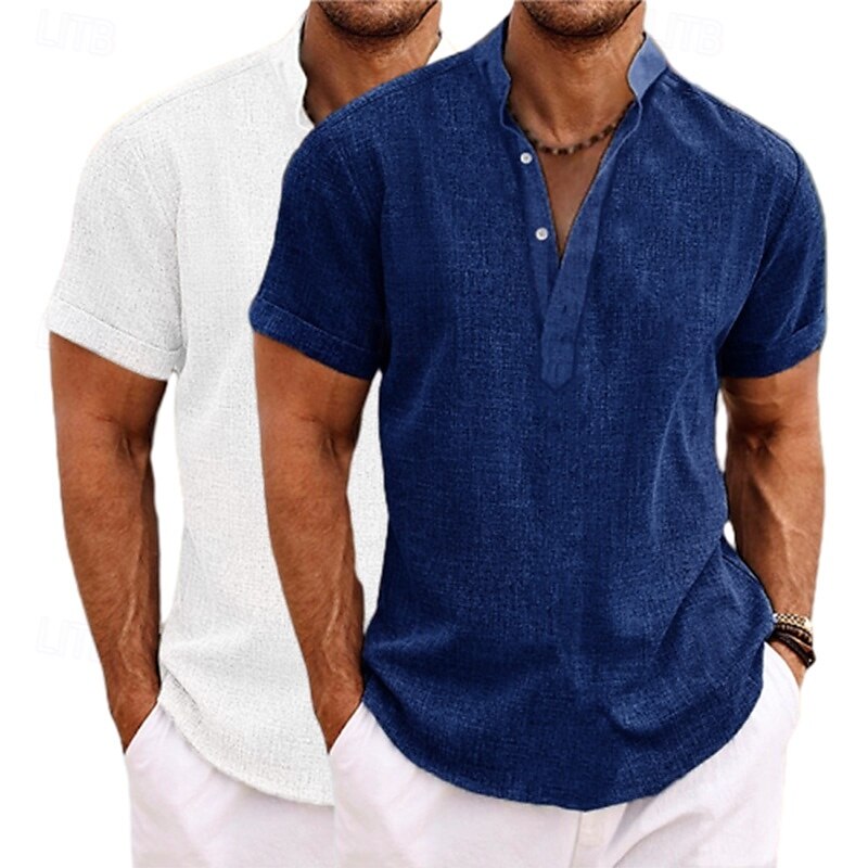 Per uomo Camicia Camicia di lino Camicia con colletto alla coreana Camicia popover Camicia Estiva Abbigliamento da spiaggia Semplice Vacanza Casuale Gray + verde Bianco + giallo Bianco + Verde Bianco del 2025 a $27.99 –P6