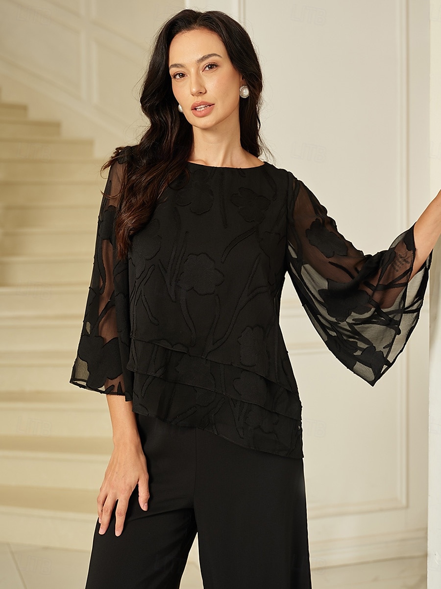 Dames Kanten overhemd Blouse Geklede topjes Chiffon-topjes Effen Kleur Bloemig Grafisch Elegant Stijlvol Basic Halve mouw Flutter mouw Boothals Normale tops Bruiloft gast Werk Dagelijks Asymetrische 2025 - $59.99 –P5