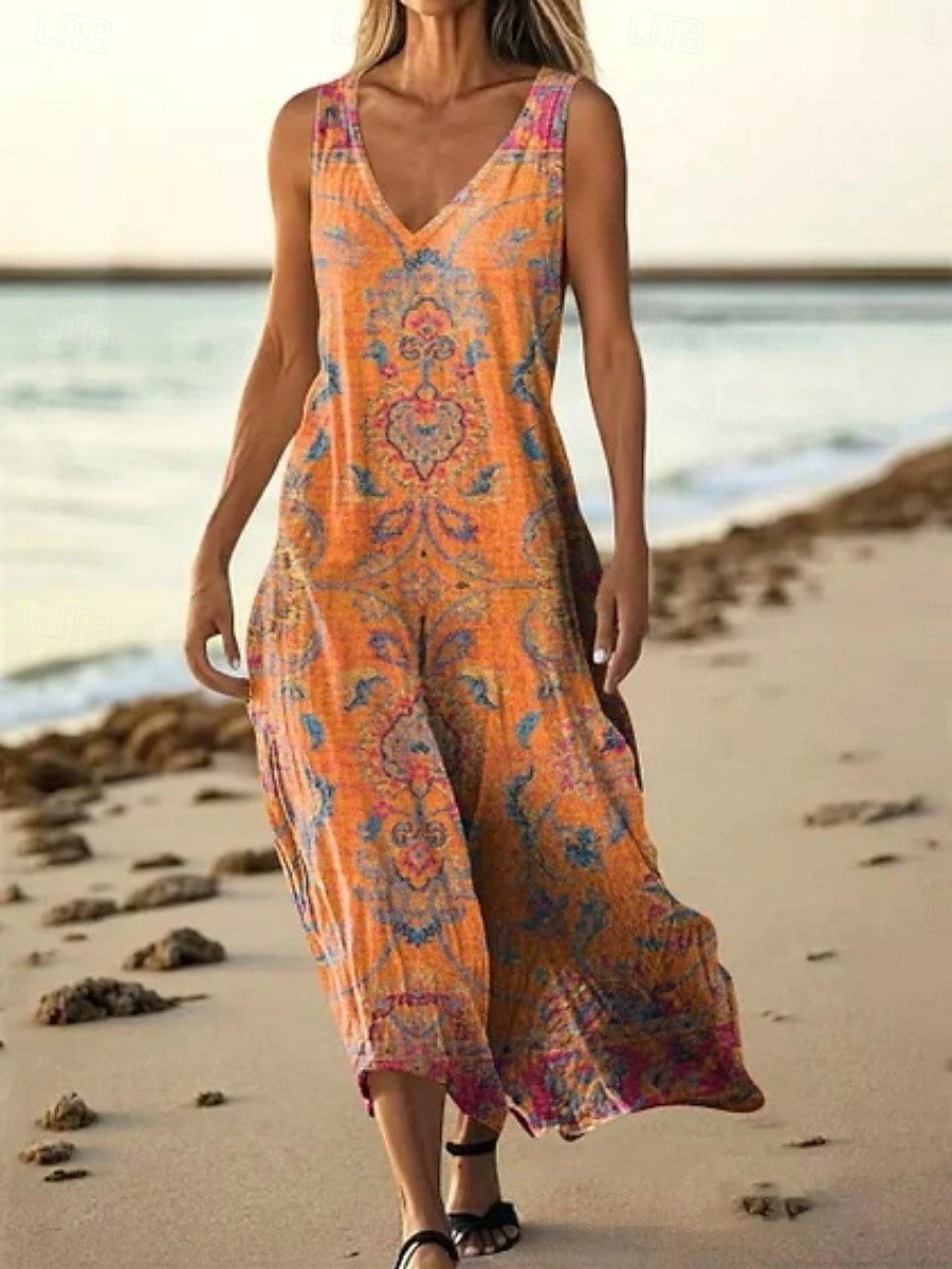 Damen Langes Kleid Maxikleid Freizeitkleid Trägerkleid Sommerkleid afrikanisch Täglich Ferien Strand Normale Passform Blumen Ärmellos V Ausschnitt Rosa Rote Marineblau Purpur Sommer 2025 - $20.99 –P4