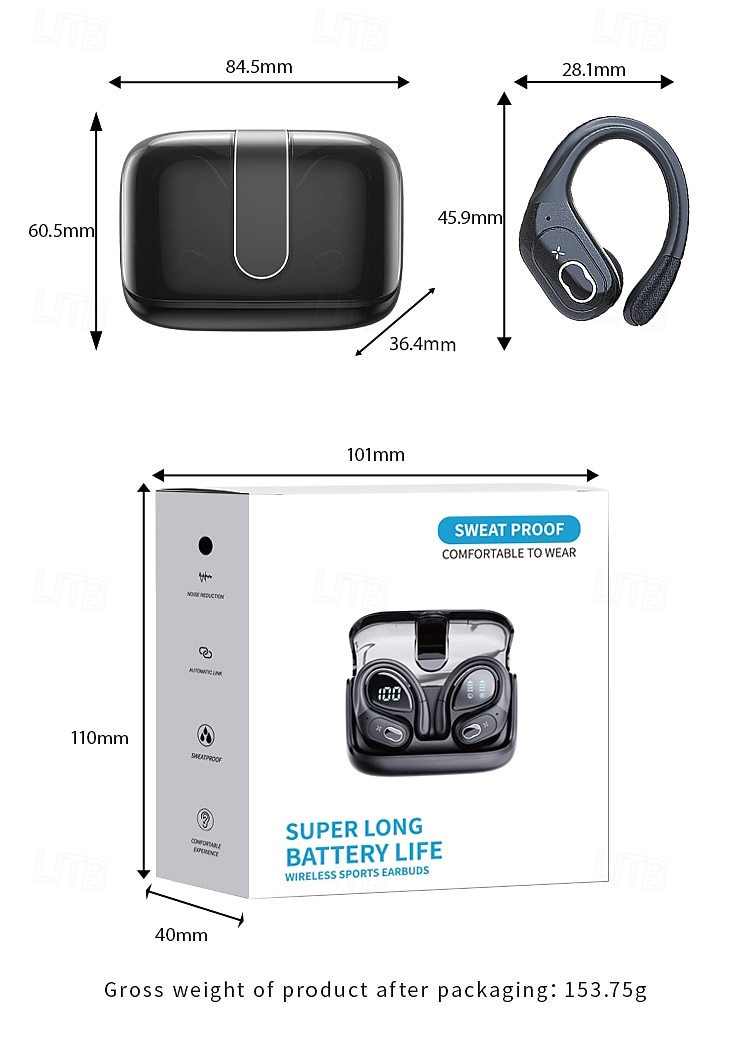 Wireless Earbuds 75hrs Bluetooth 5.4 Headphone Sport 2025 Bluetooth Earbuds Stereo Deep Bass Over Ear Bud with Earhooks ENC Noise Cancelling Mic IPX7 Waterproof Earphone for Workout/Running 2025 - $35.99 –P15
