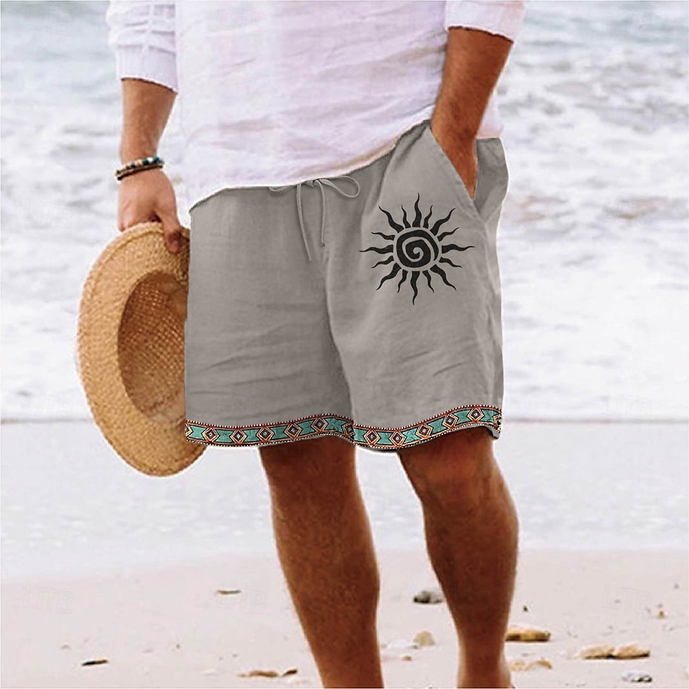 Men's Shorts Linen Shorts Summer Shorts Beach Shorts Elastic Waist Drawstring Straight Leg Plain Comfort Soft Knee Length Daily Beach Vacation Fashion Yellow Blue Inelastic 2025 - $20.99 –P5