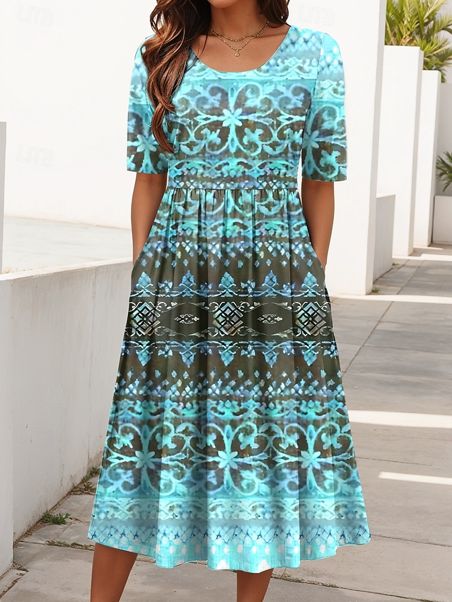 Pentru femei Rochii Midi Rochie de vară Rochie plisata Vacanță Casual Concediu Fit regulat Grafic Geometric Manșon Jumate Stil Nautic Roz Îmbujorat Albastru piscină Mov Trifoi Vară Primăvară Toamnă 2025 - $31.99 –P3