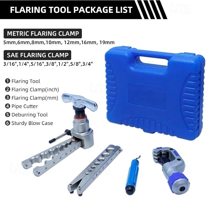 metrische inch orbitale flare-tool airconditioning flare-tool voor R407C/R410A met pijpsnijder, 5-19 mm, 3/16"-3/4" 2025 - $191.99 –P5