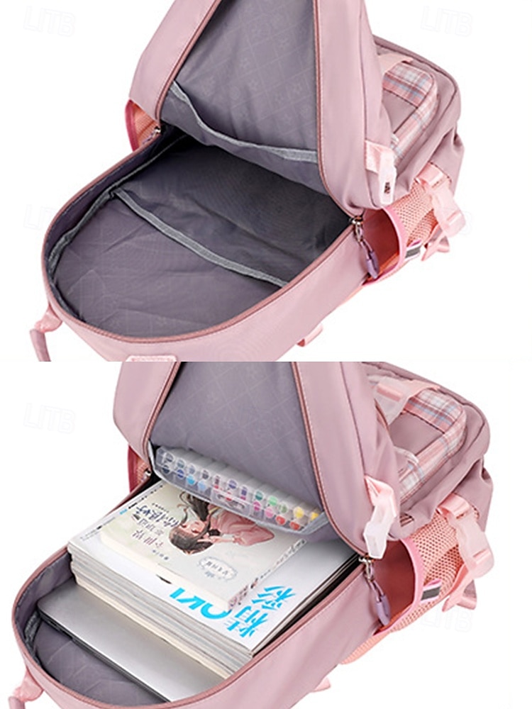 Sac à dos de campus pour fille mignonne - design multi-poches, coutures à carreaux, léger et imperméable, grande capacité, adapté aux déplacements quotidiens noir rose bleu ciel de 2025 ? $34.99 –P6