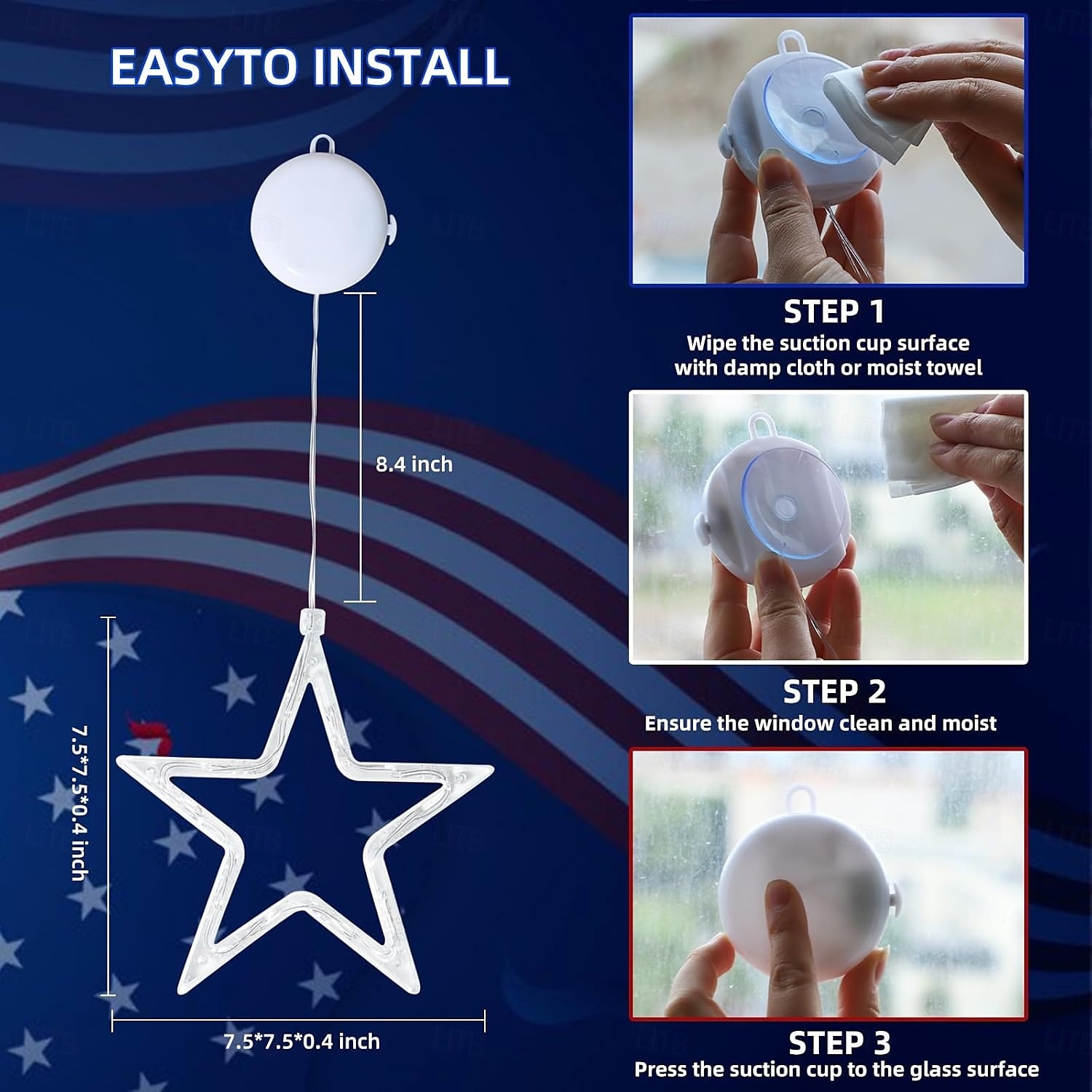 3 Pcs Patriotic Hanging Lights July 4th Independence Day Red, White, Blue Pentagram Suction Cup Window Light AAA Battery Box Party Patriotic Atmosphere Decorative Light American Flag 2025 - $14.99 –P11