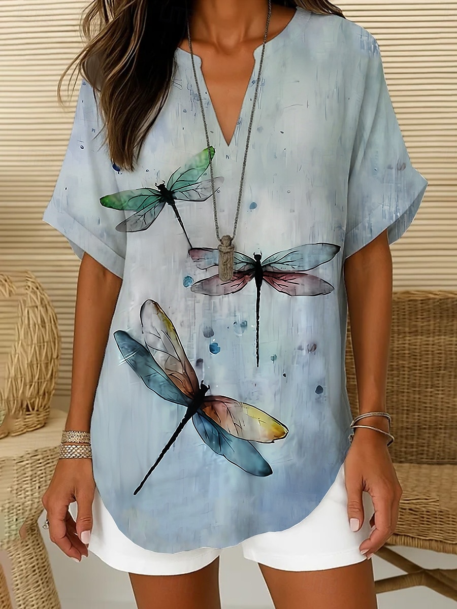 Women's Boho Shirt Graphic Animal Bohemia Vintage Daily Short Sleeve V Neck Regular Tops Daily Holiday Semi Formal White Light Green Royal Blue Blue Purple Summer Spring 2025 - $23.99 –P7