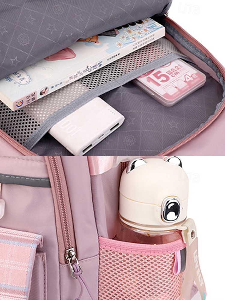 Sac à dos de campus pour fille mignonne - design multi-poches, coutures à carreaux, léger et imperméable, grande capacité, adapté aux déplacements quotidiens noir rose bleu ciel de 2025 ? $34.99 –P7