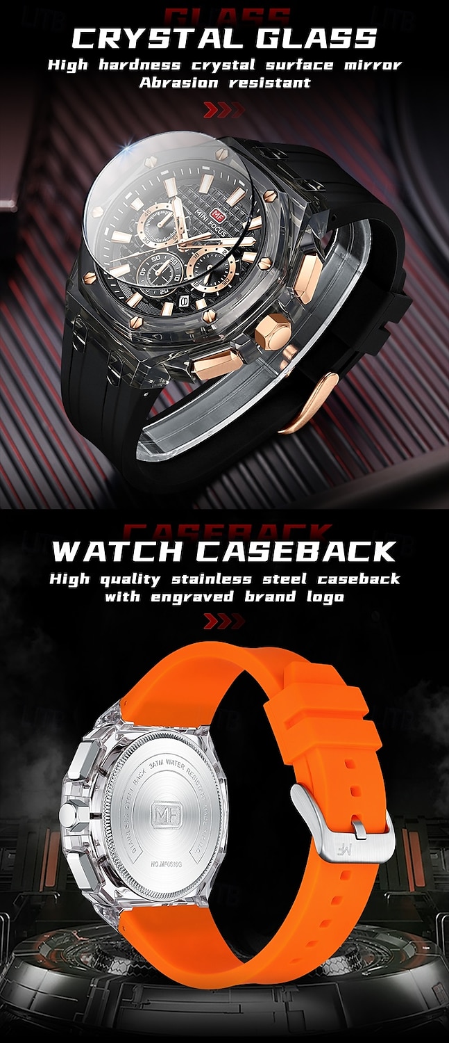 2026年 MINI FOCUS メンズ クォーツ 時計 ラグジュアリー 大ダイヤル ビジネス 腕時計 蛍光 カレンダー 日付 週 防水 シリコン ジェル 時計  コレクション – $58.99 –P7