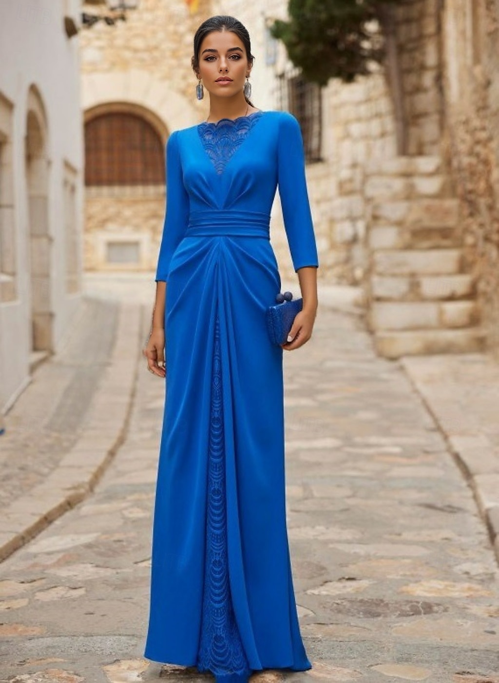A-linje Kveldskjoler Elegant Kjole Formell Bryllup Gulvlengde Langermet Crew-hals Avtagbar Stretch Crepe med Bølgemønster 2025 2025 - $142.99 –P1