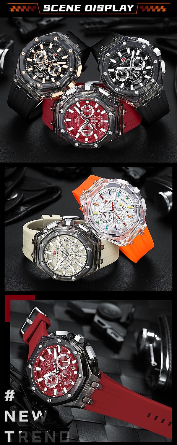 2026年 MINI FOCUS メンズ クォーツ 時計 ラグジュアリー 大ダイヤル ビジネス 腕時計 蛍光 カレンダー 日付 週 防水 シリコン ジェル 時計  コレクション – $58.99 –P13