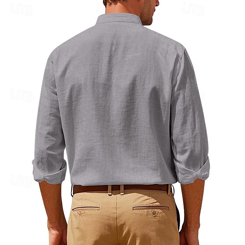 Herren Hemd Leinenhemd Freizeithemd Knopfhemd Baumwollhemd Kokospalme Urlaub Hawaiianisch Schwarz Weiß Khaki Grau Langarm Stehkragen Sommer Frühling Bekleidung Druck 2025 - $26.99 –P11
