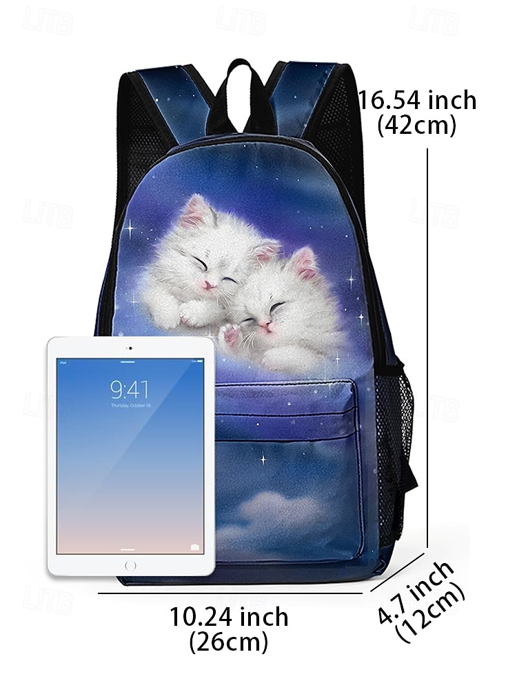 Girls' Cute Cat Print Backpack, Lightweight School Bag with Mesh Pockets and Large Capacity, Cartoon Kitten Design for Elementary Students and Daily Use Kayomi Harai 2025 - $29.99 –P7