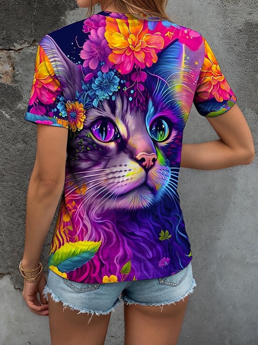 Damen T Shirt Blumen Grafik Tiermotiv Vintage Stilvoll Klassisch Kurzarm Rundhalsausschnitt Rundhals Normale Oberteile Täglich Wochenende Druck Gelb Rote Blau Purpur Grün Sommer Frühling 2025 - $19.99 –P2