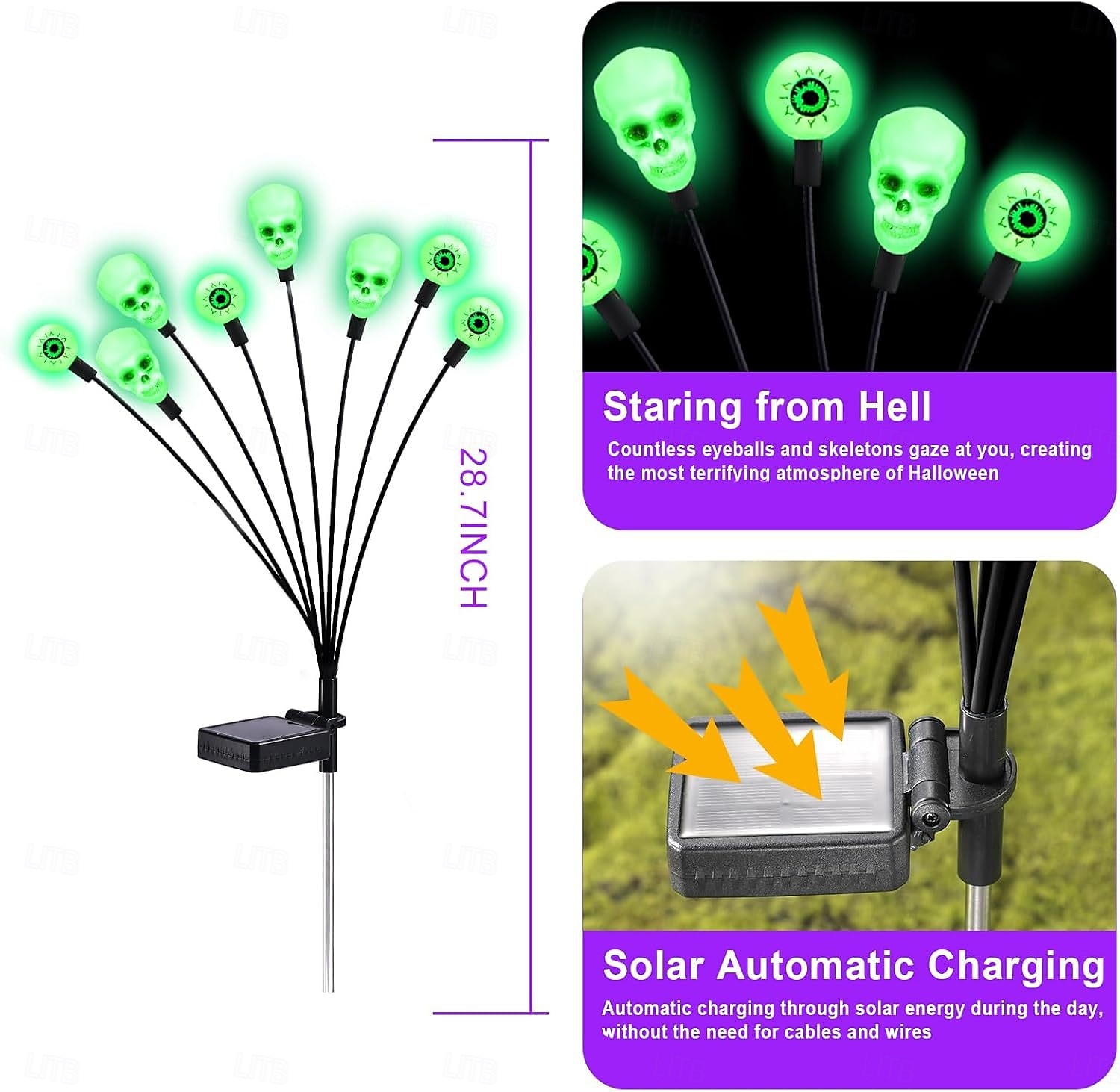 1 Pc Outdoor Solar Firefly Lights Halloween 8-Head Skull Eye Insertion Lamp Courtyard Garden Party Horror and Weird Festival Atmosphere Decorative Lights 2025 - $11.49 –P6