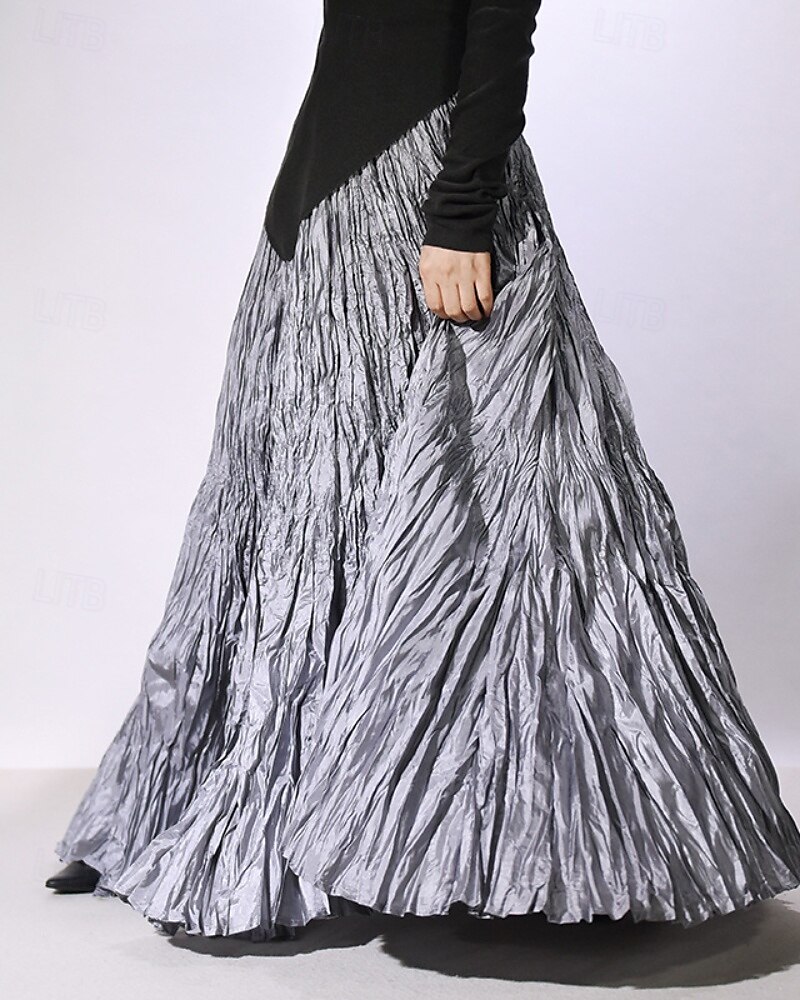Femmes Jupe Évasé Mode Maxi Taille Basse Jupes Uni Froncé Micro-Élastique Rue Sortir Violet Noir Rose Crème Automne Polyester de 2025 ? $20.99 –P12